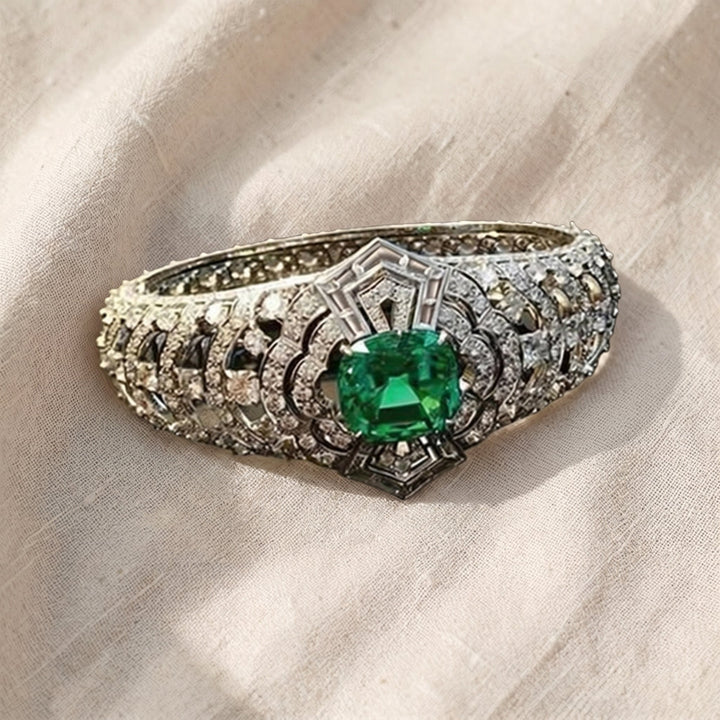 Art Deco -sormus smaragdilla